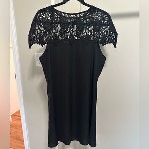 Black Lightweight Midi Dress with Lace Shoulders and Chest size small NWT